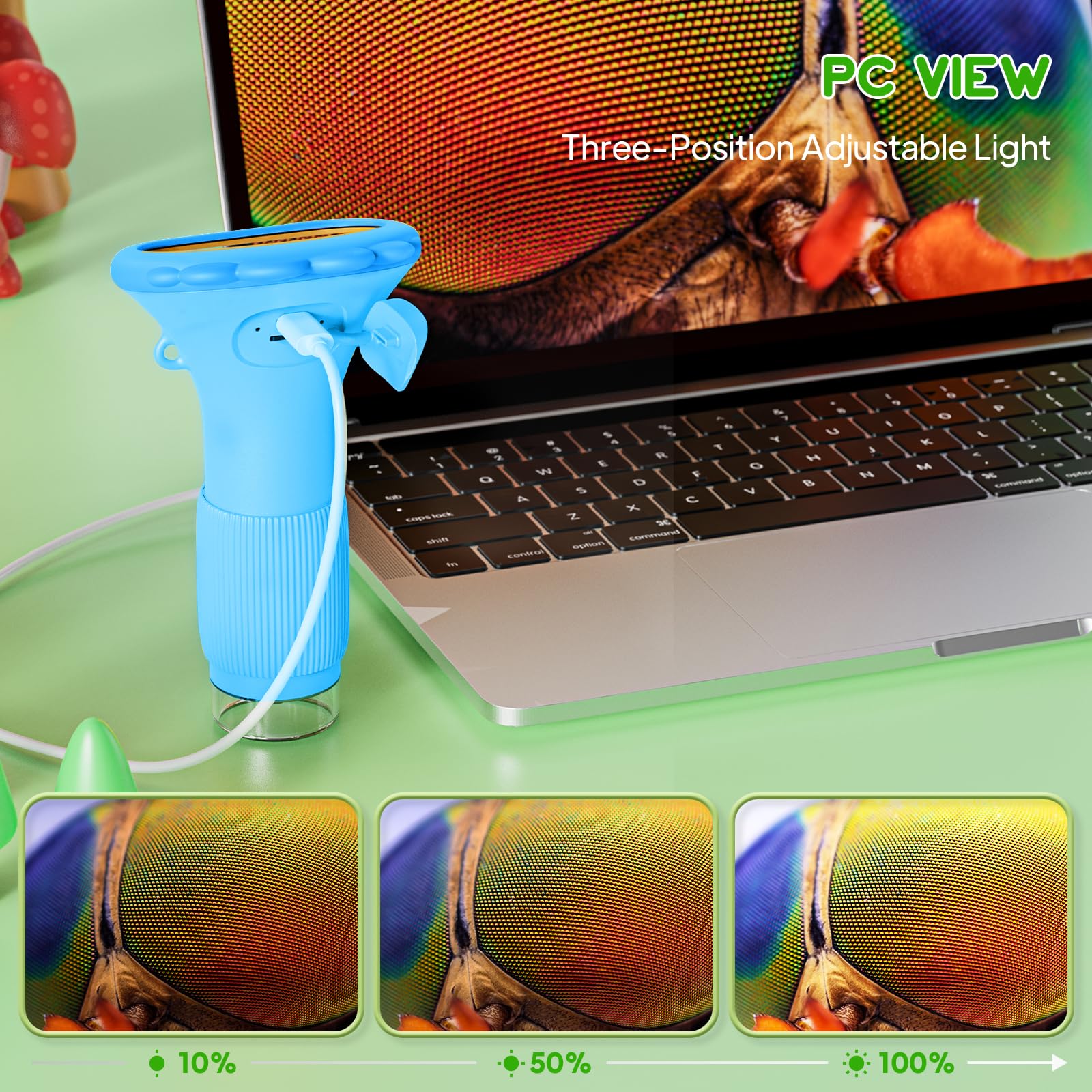 Microscopio per bambini, Ashfly 1000X microscopio tascabile con schermo IPS da 2,0" USB Microscope lente d'ingrandimento, 8 luci LED, collegamento a PC, mini microscopio per bambini per Pasqua