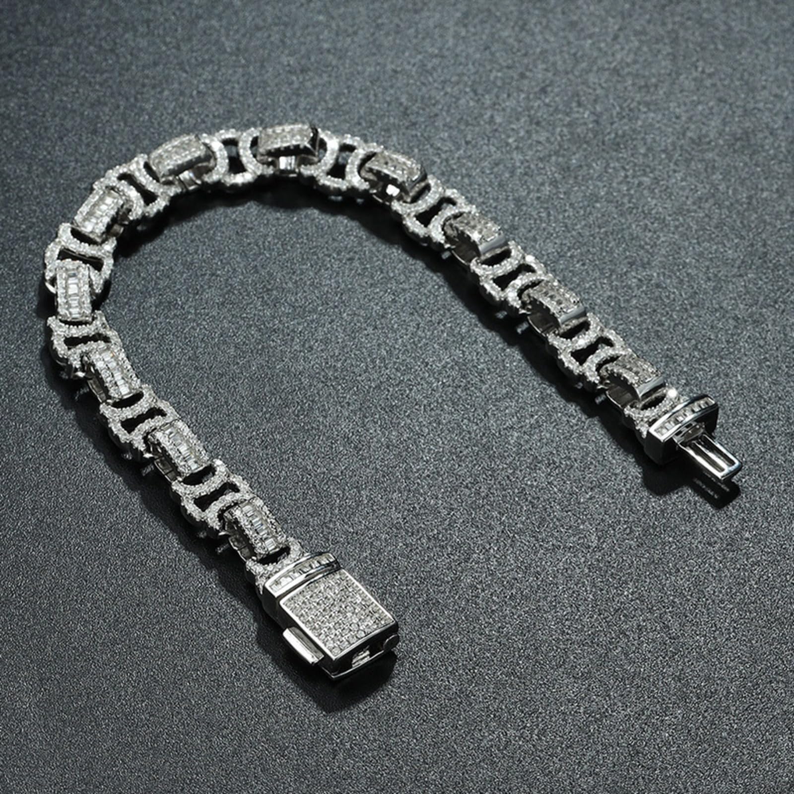 Pulsera de cadena de eslabones cubanos de 8 mm para hombre, pulsera de plata de ley 925 con circonita cúbica 5A+ para hombre, hipoalergénica, 17-20 cm