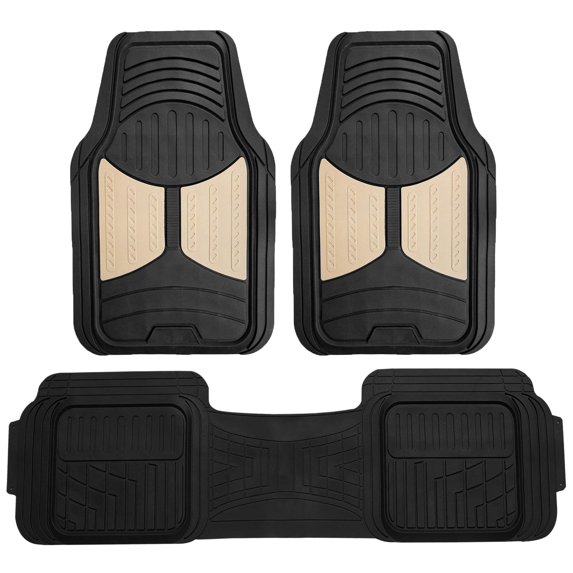 Photo 1 of Automotive Floor Mats Beige Universal Fit All Season Protection Heavy Duty Rubber fits Most Cars, SUVs, and Trucks, Trim to Fit FH Group F11513BEIGE