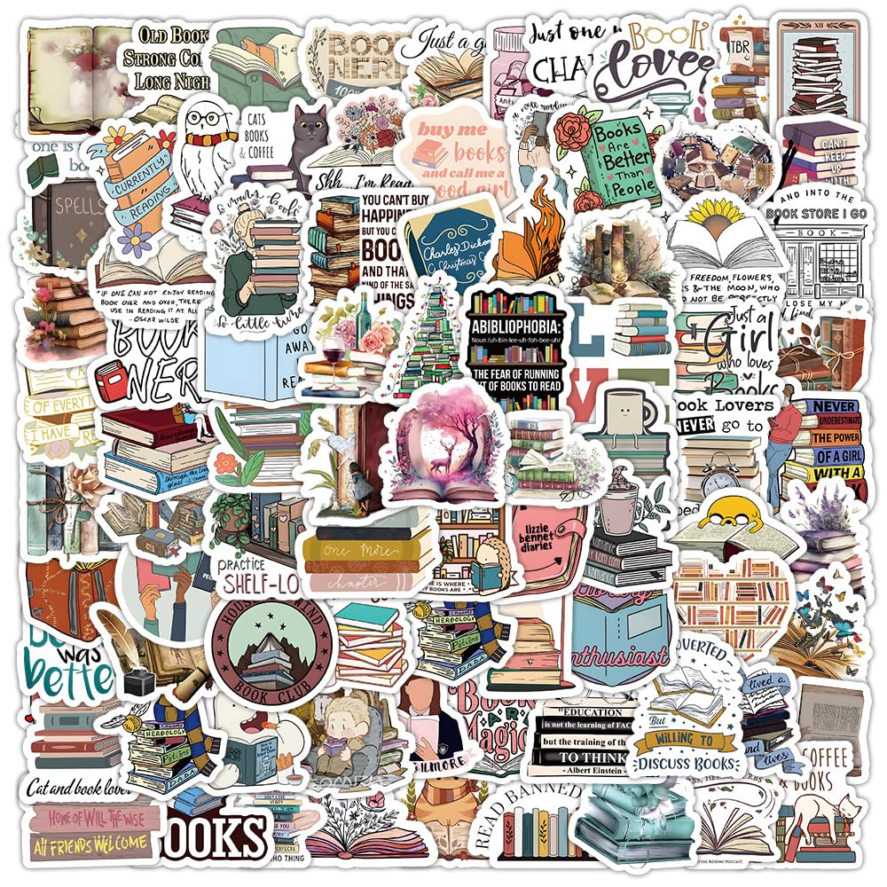 Read Stickers 100 Pcs Waterproof Aesthetic Reading Stickers for Laptop Water Bottle Scrapbook Skateboard Bike Luggage Guitar Car Hydro Flask Phone,Vinyl Funny Sticker for Teens Kids
