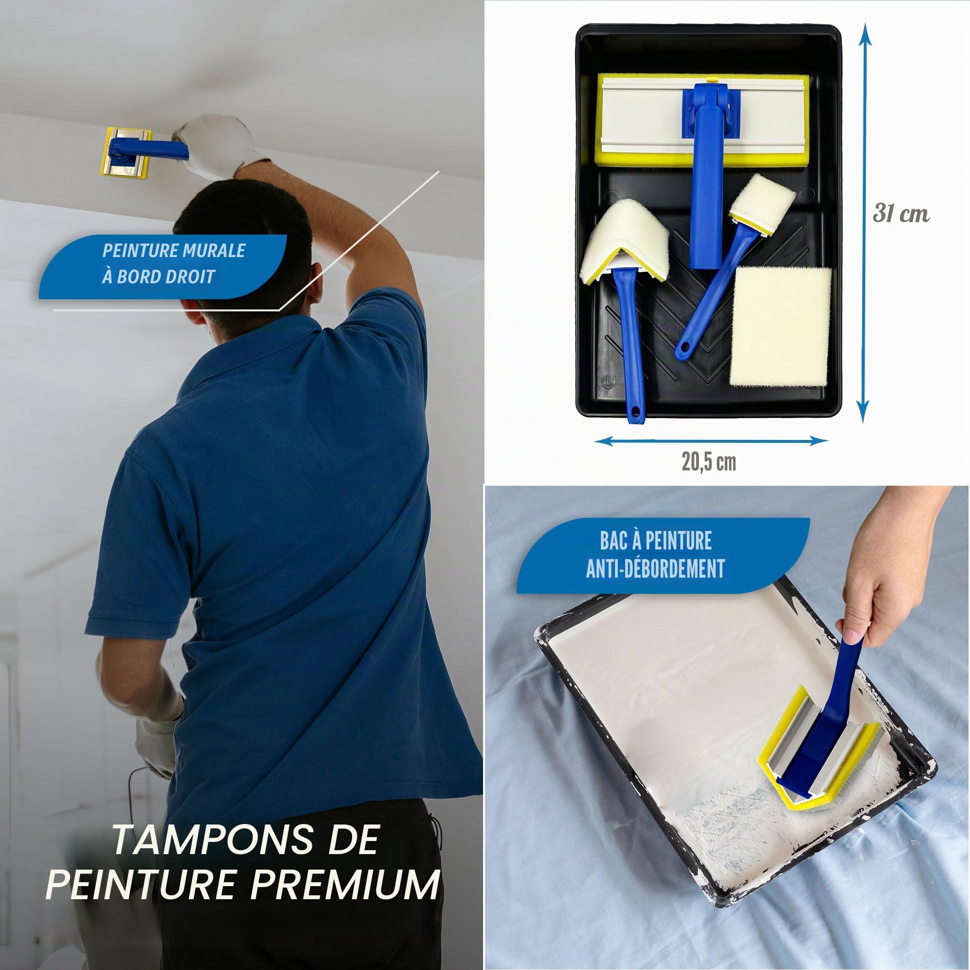 Lot de tampons de peinture pour murs et plafonds, y compris les tampons de peinture grands, moyens, petits, triangulaires, plats pour la décoration, têtes interchangeables, extensibles,