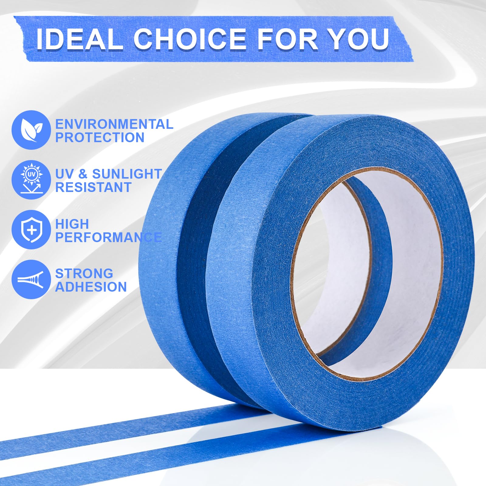 NEOACT Lot de 30 rouleaux de ruban de masquage multi-surfaces avec lignes pointues, peinture sans résidus pour intérieur et extérieur, automobile, maison, mur - Bleu - 2,5 cm de large