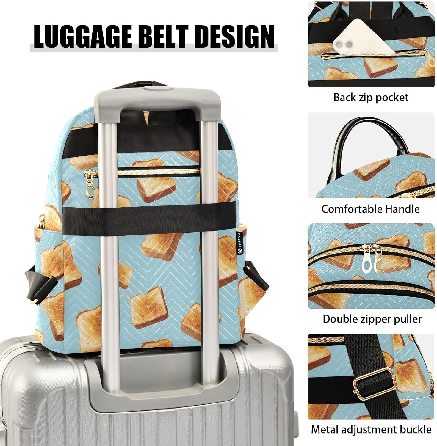 Toasted Bread Slices Backpack Purse for Women Shoulder Bag Fashion Daypack Ladies Handbag Lightweight Travel Bag Rucksack