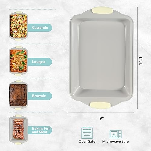 Miniatura 10 de Boxiki Kitchen Molde para hornear de 8 x 8 pulgadas, molde cuadrado de cerámica antiadherente para horno, sartén para brownie con mango de silicona,