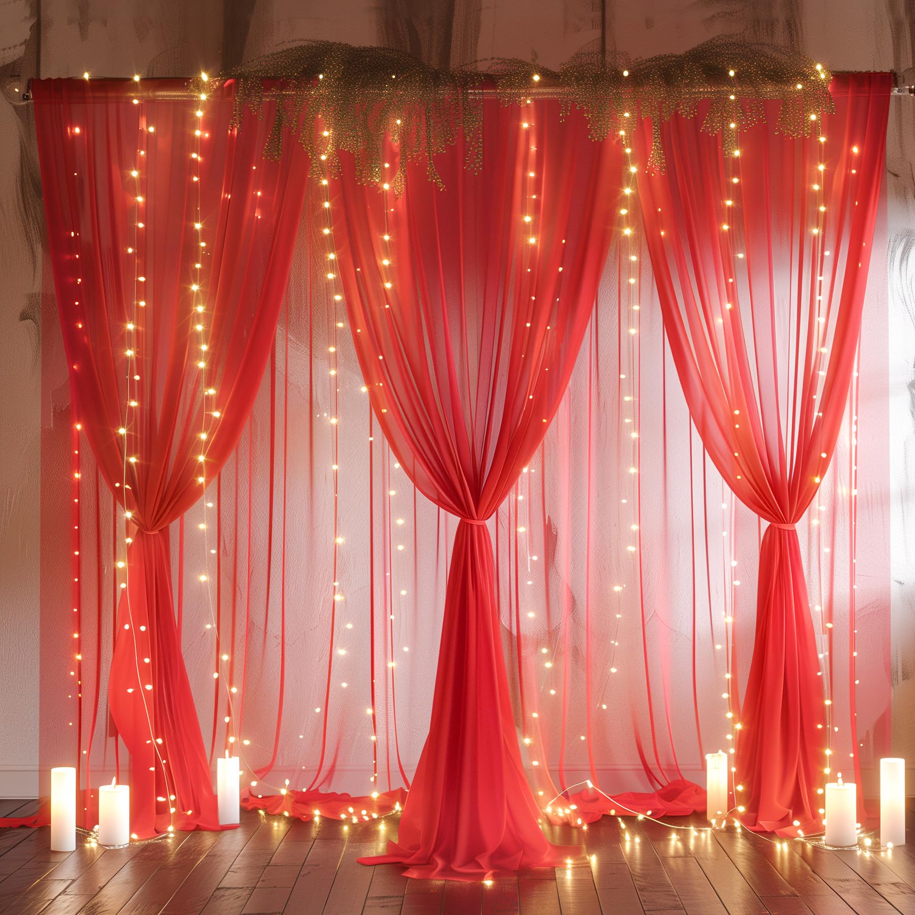 10ft X 10ft Wrinkle Free Backdrop Curtain Red&Black Backdrop Curtain For Parties - View #6