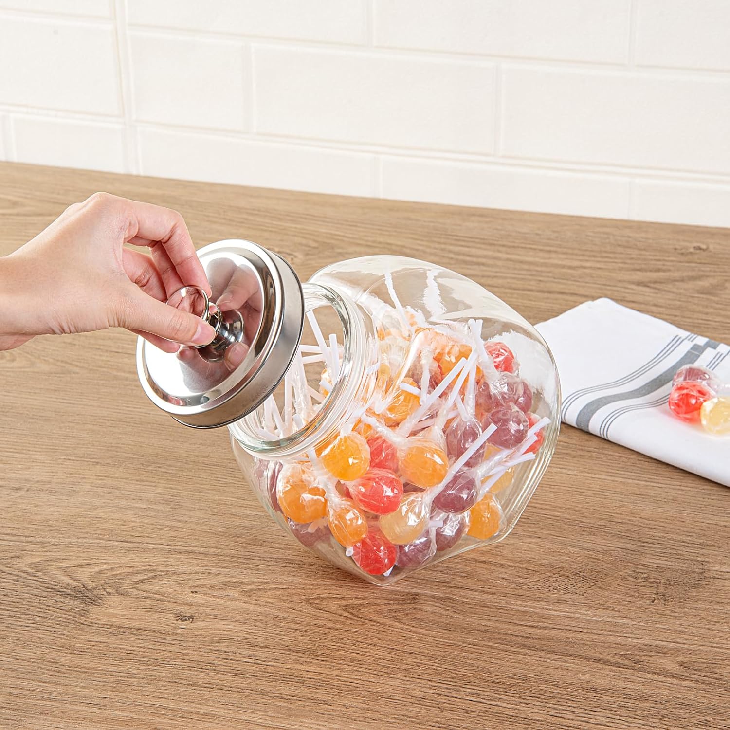 Restaurantware Candy Jar 3 Count 0.56 Gallon Glass Candy jars With Lids Airtight Storage, Wide Opening, Clear, Durable, Dishwasher-safe, For Cookies and Snacks