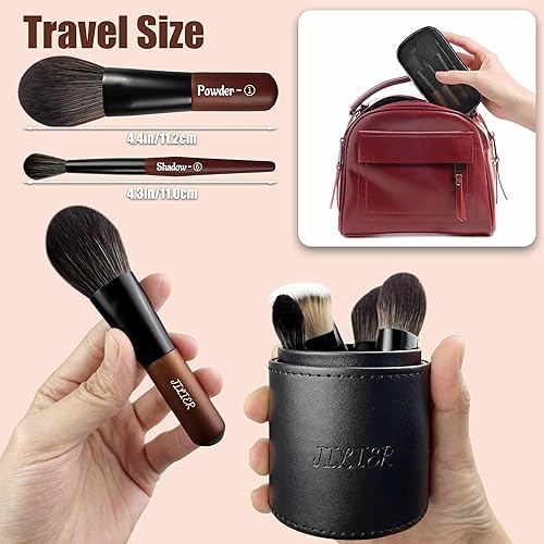 Miniatura 3 de Jilier Juego de brochas de maquillaje de viaje, 14 piezas de mini brochas de maquillaje para base, polvo, sombra de ojos, resaltado, contorno, rubor