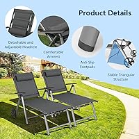 Vista 9 de Giantex Chaise Lounge - Silla de exterior plegable para patio con ruedas, 7 niveles ajustables, marco de aluminio resistente, almohada