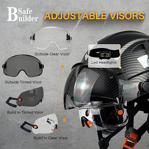 Miniatura 5 de SAFEBUILDER Casco de seguridad industrial con visera orejeras casco duro con visera ventilada, protección para la cabeza de trabajo de construcción,
