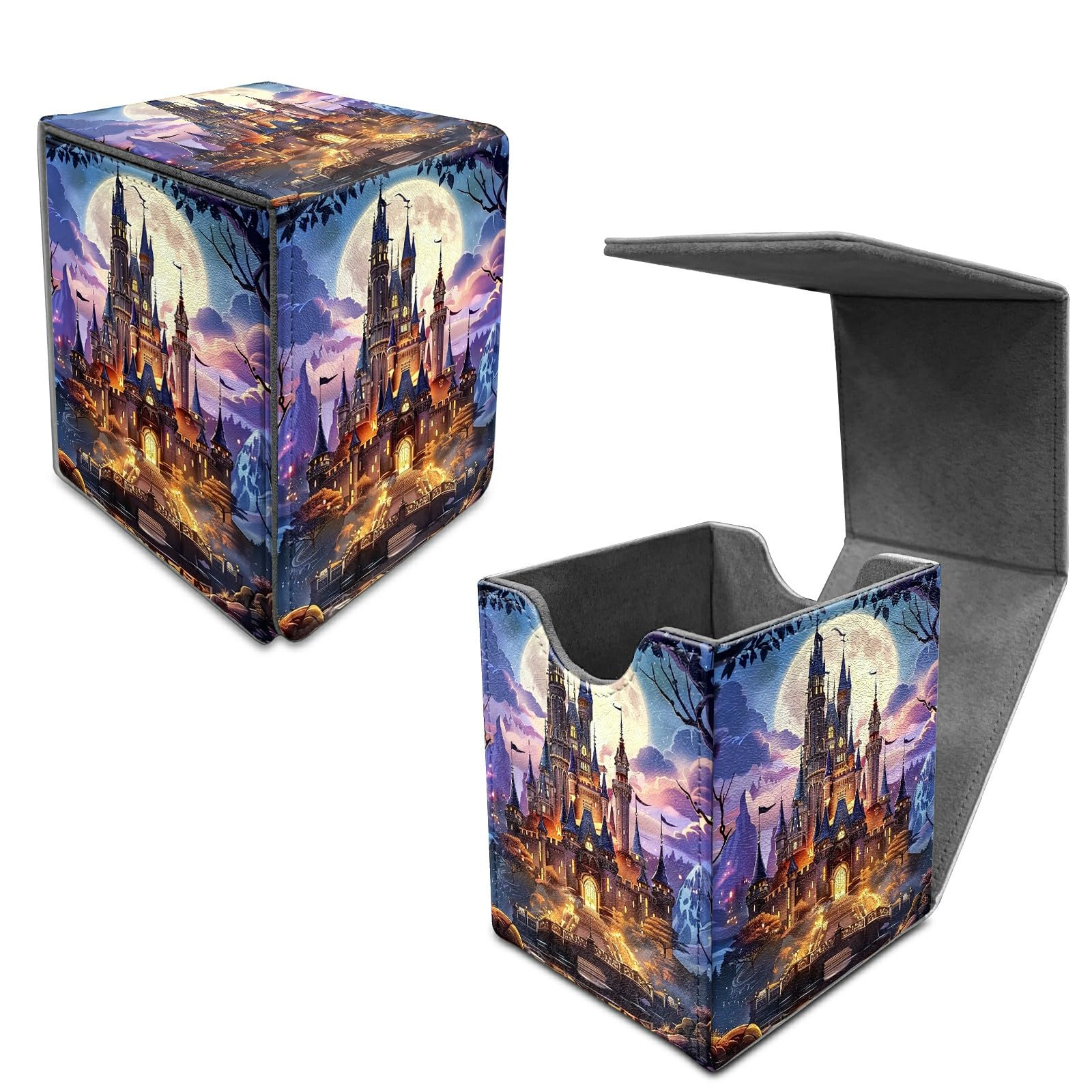 Dikoer Castle Purple Card Deck Box, MTG Commander Deck Box Card Deck Case for Trading Cards, 100+ Sleeved Cards with PU Leather Magnetic Card Storage Box for TCG CCG Magic Cards