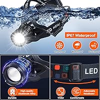 Vista 6 de Aikertec Linterna frontal recargable, 100000 lm, 6 modos, faros impermeables con luz roja, faros delanteros de batería de espera de 80 horas