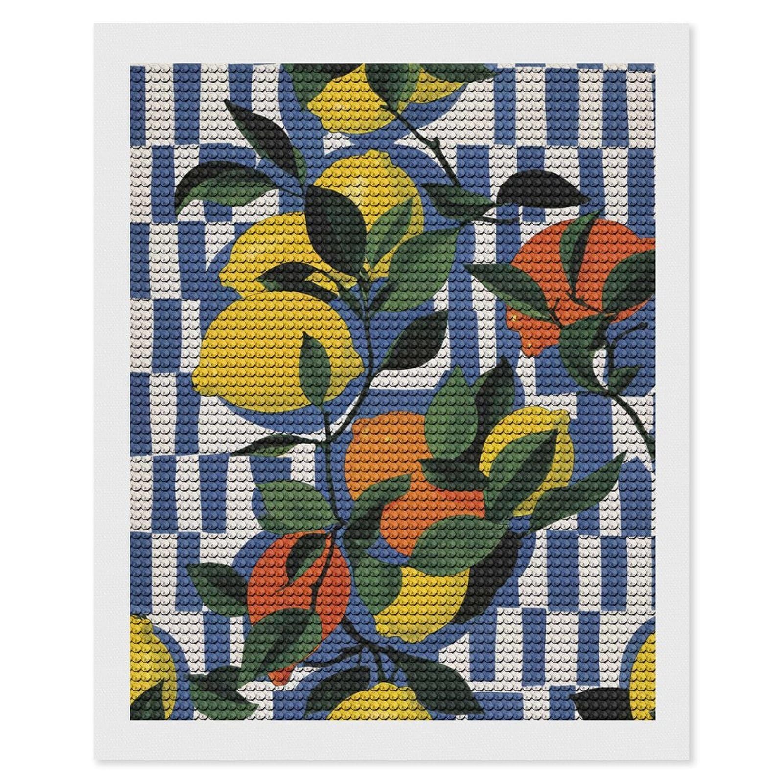 Junmoney Watercolor Italian Lemons DIY Diamond Art Canvas Kit 16"x20", Adhesive Canvas, Easy to Enjoy, Farmhouse Decor, Festive Craft Gift