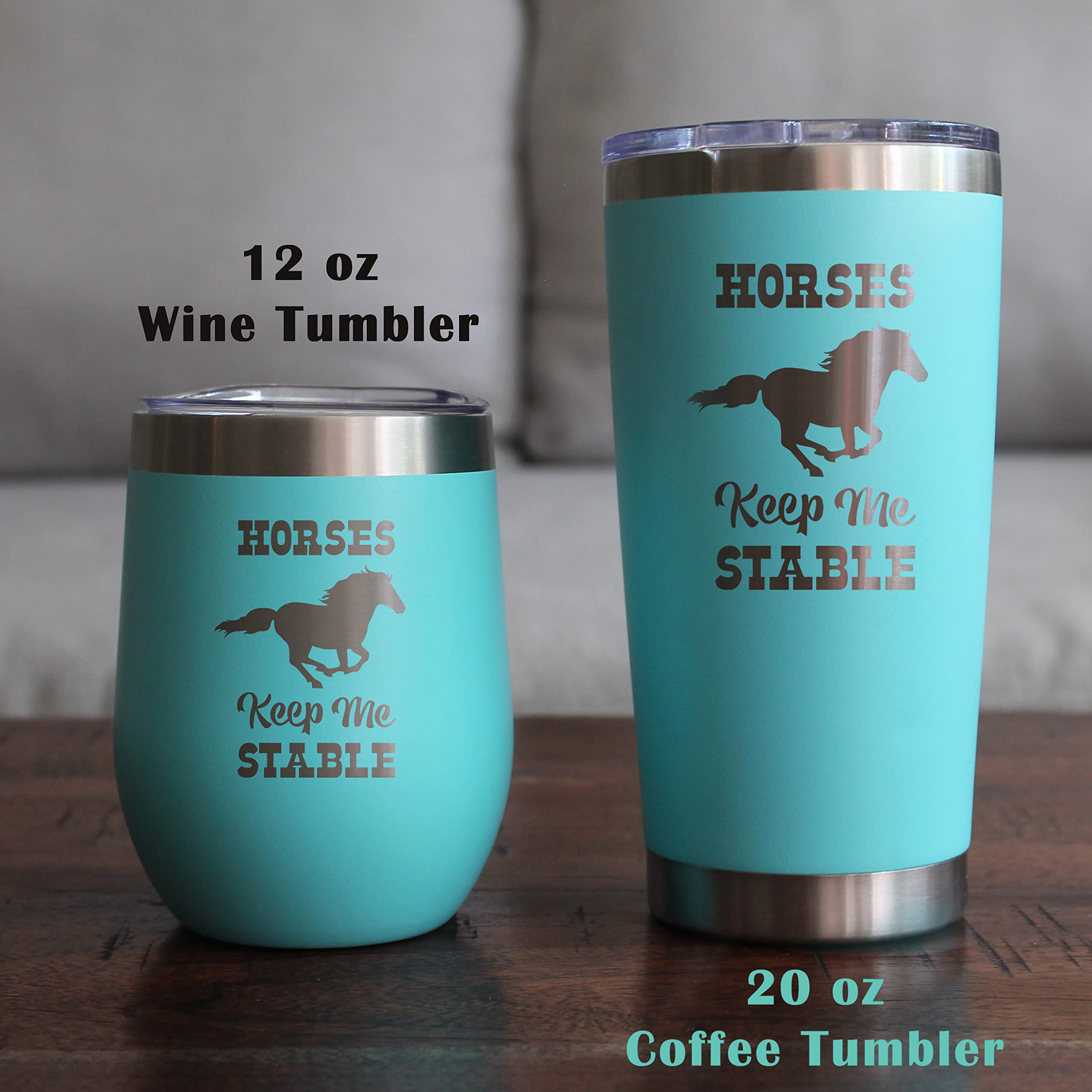 Bevvee Horses Keep Me Stable - Izolowany kubek do kawy z przesuwaną pokrywką - Kubek izolowany ze stali nierdzewnej - Prezenty do kawy z motywem konia - Turkusowy