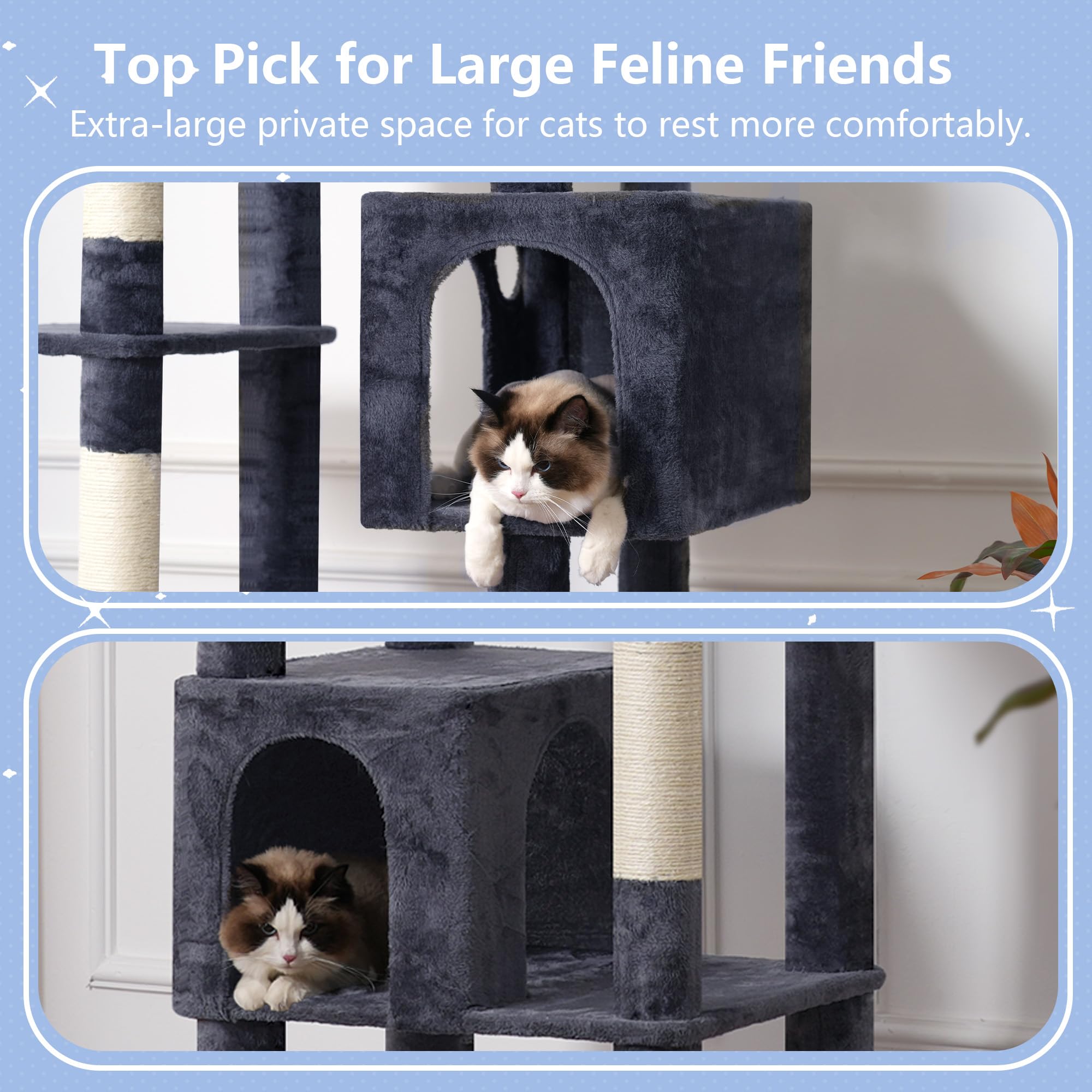 Hey-Brother Hoher Kratzbaumturm, robuste Kratzbäume mit großen Plattformen, gemütliche Höhlen, große Hängematte, Spielzeugbälle, mehrstöckige Möbel für Erwachsene Katzen im Innenbereich, 203 cm