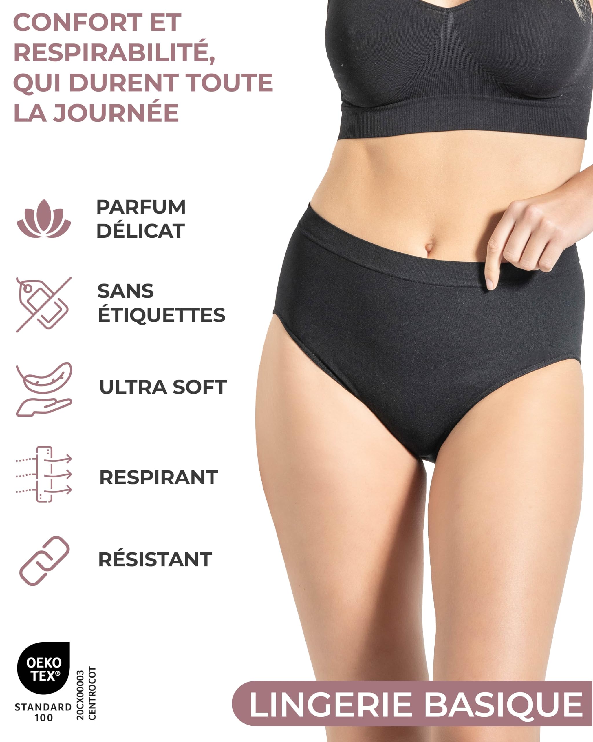 Risalti Culotte Femme Taille Haute Seamless Lot 3 – Slip Femme Taille Haute sans Couture et Etiquettes, Culottes et Slips en Microfibre Douce Plus Confortable Que Le Coton - Made in Italy