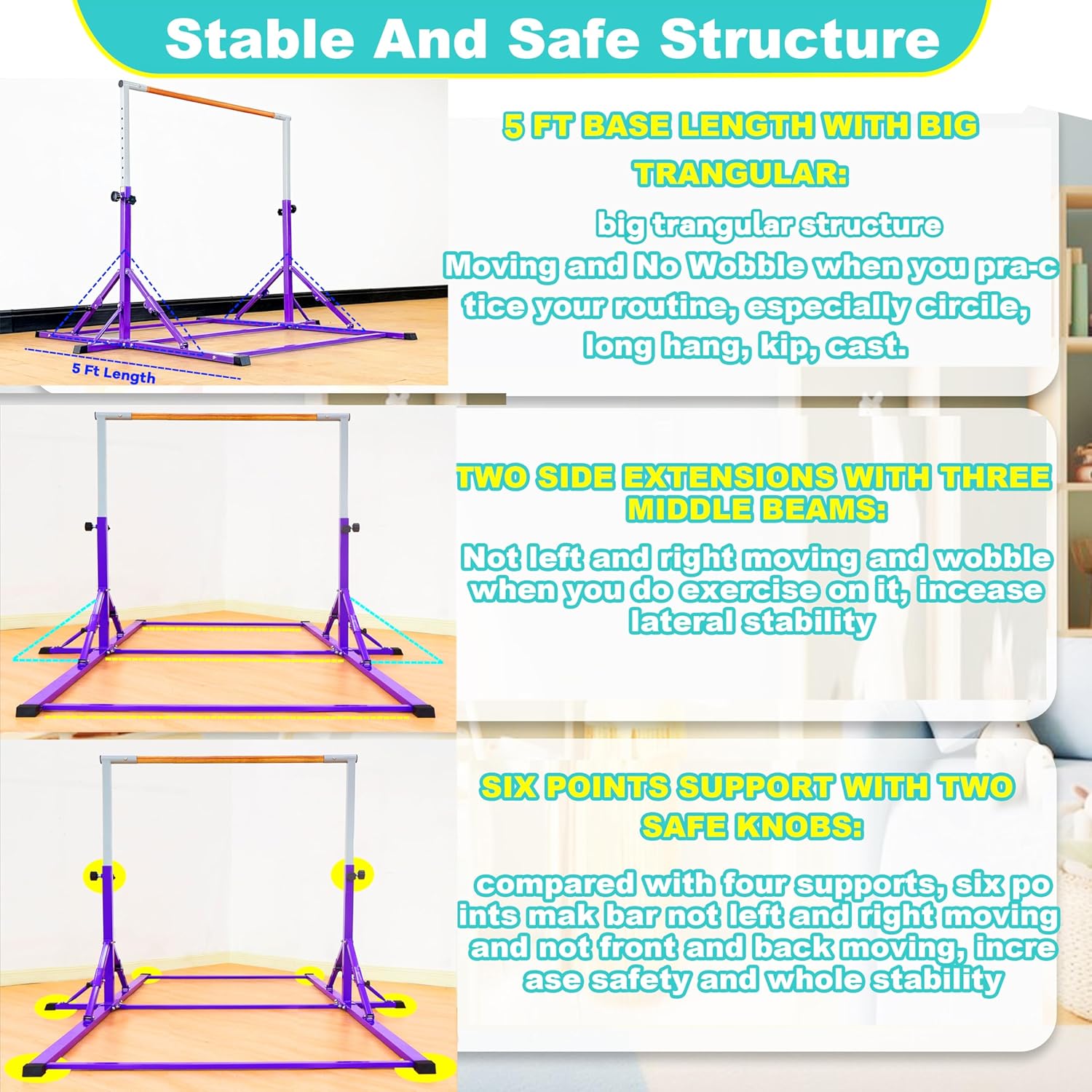 Marfula Gymnastic Bar For Kid and Teenage of 3-25, 5Ft/8 FT Base Length 4Ft Width 5Ft Adjust Height, Gymnastic Kip Bar For Gymnast, Gymnastic Training Equipment For Professional Training Home Club Use