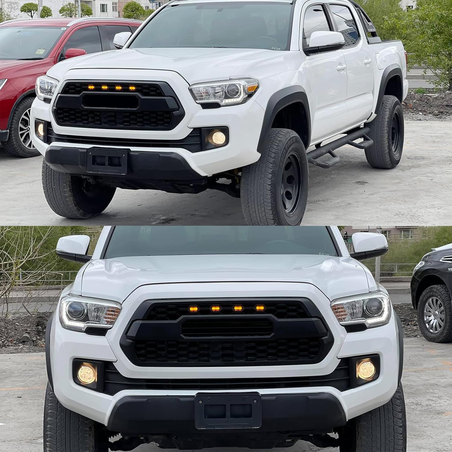 Front Grill Compatible With Toyota Tacoma SR SR5 TRD 2016-2023 Matte Black Front Bumper Grille With Accessories/Letters/Amber Light Up