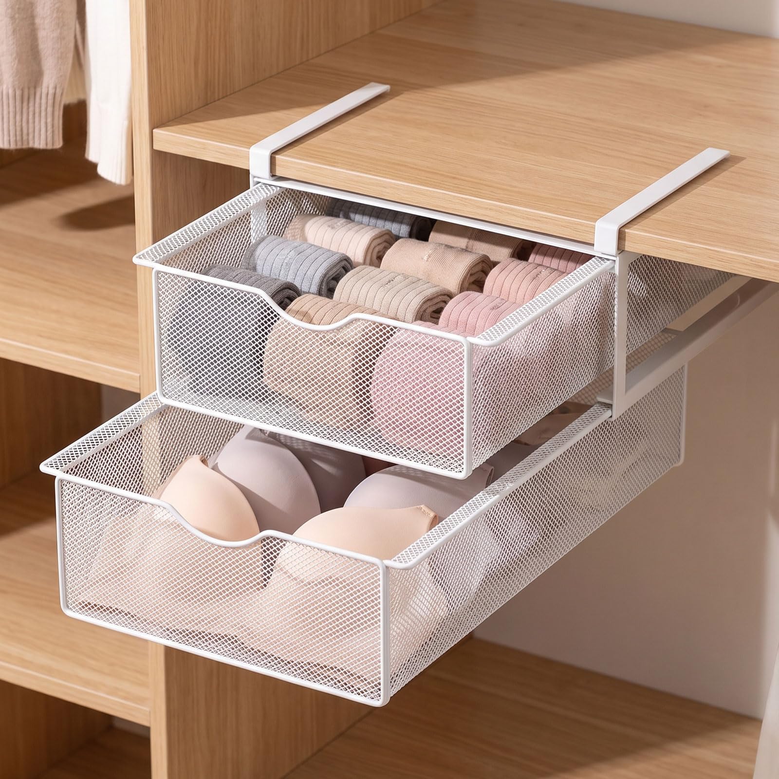 Unterwäsche-Schrank Organizer Kleiderschrank - Hängender Ausziehbarer | Wardrobe Organizer, platzsparend für Unterwäsche, Socken, BHs. Schrank-Organizer, Doppelschichtiger Unterwäsche-Organizer