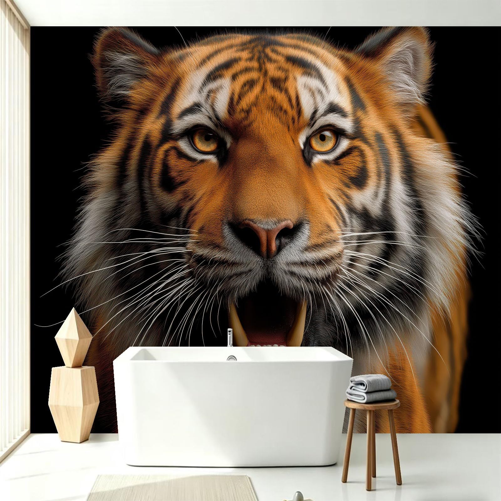 Générique Papier Peint Panoramique Intissé Portrait De Tigre 300 x 210 cm, Gros Plan Animal, Tableaux Muraux, Papier Peint Mural pour Salon, Chambre, Fond Décor TV