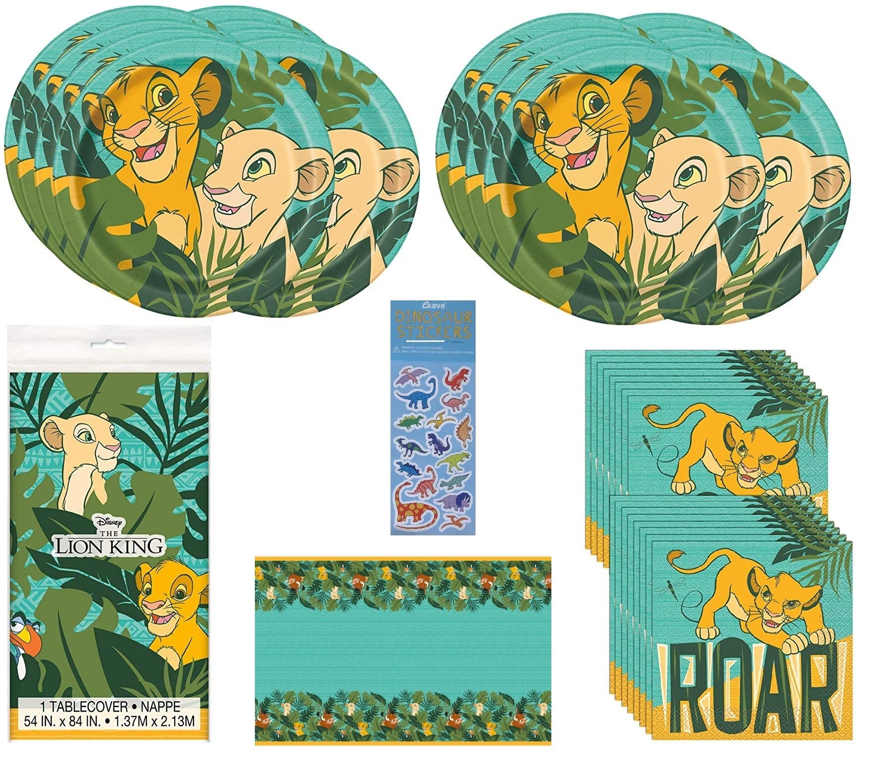 Lion King Birthday Party Baby Shower Party Supplies Bundle Pack includes 16 Lunch Dinner Plates, 16 Napkins, 1 Table Cover (Bundle for 16)