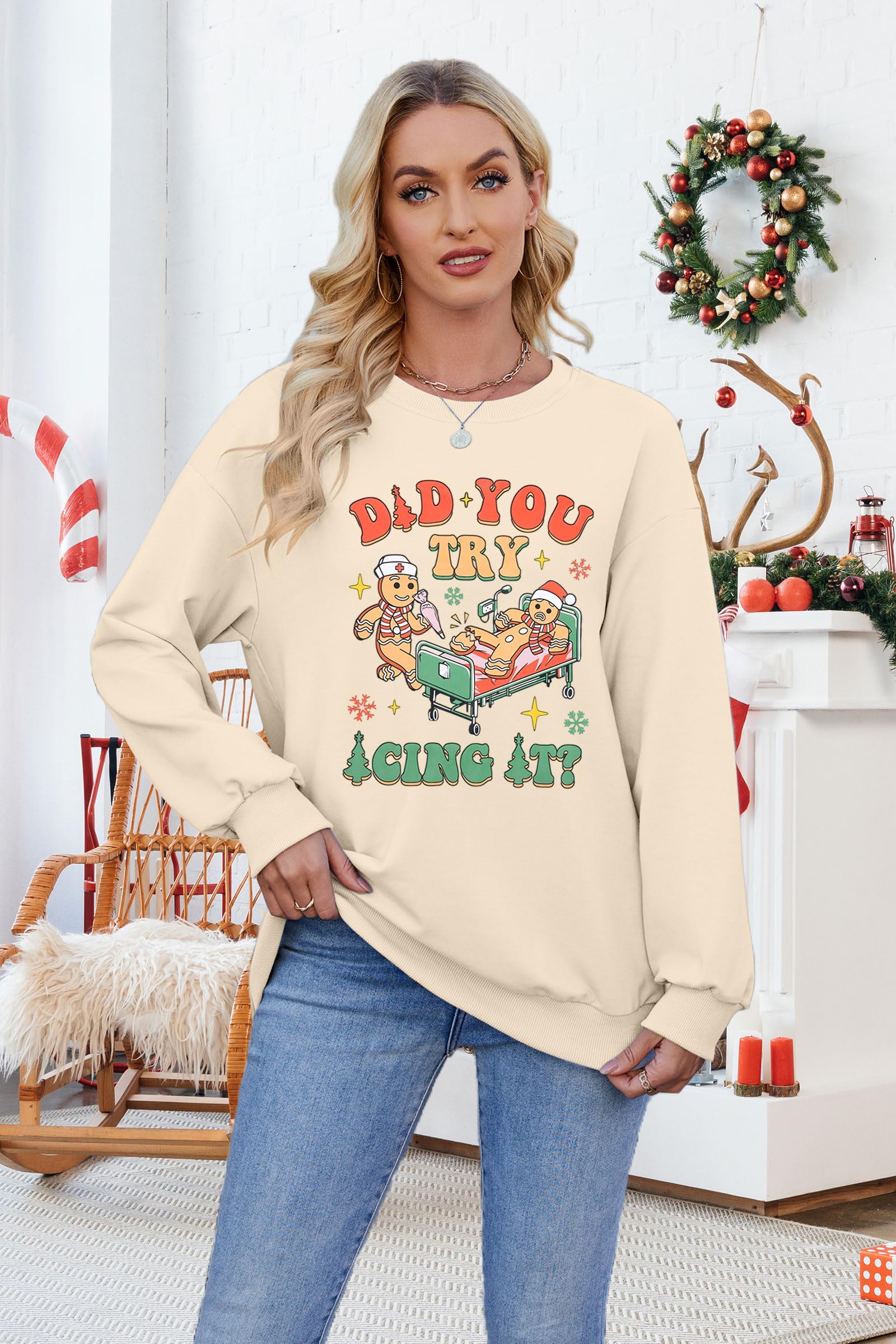 HEBBE Sudadera de Navidad para enfermera, sudadera de enfermería para mujer, camiseta divertida