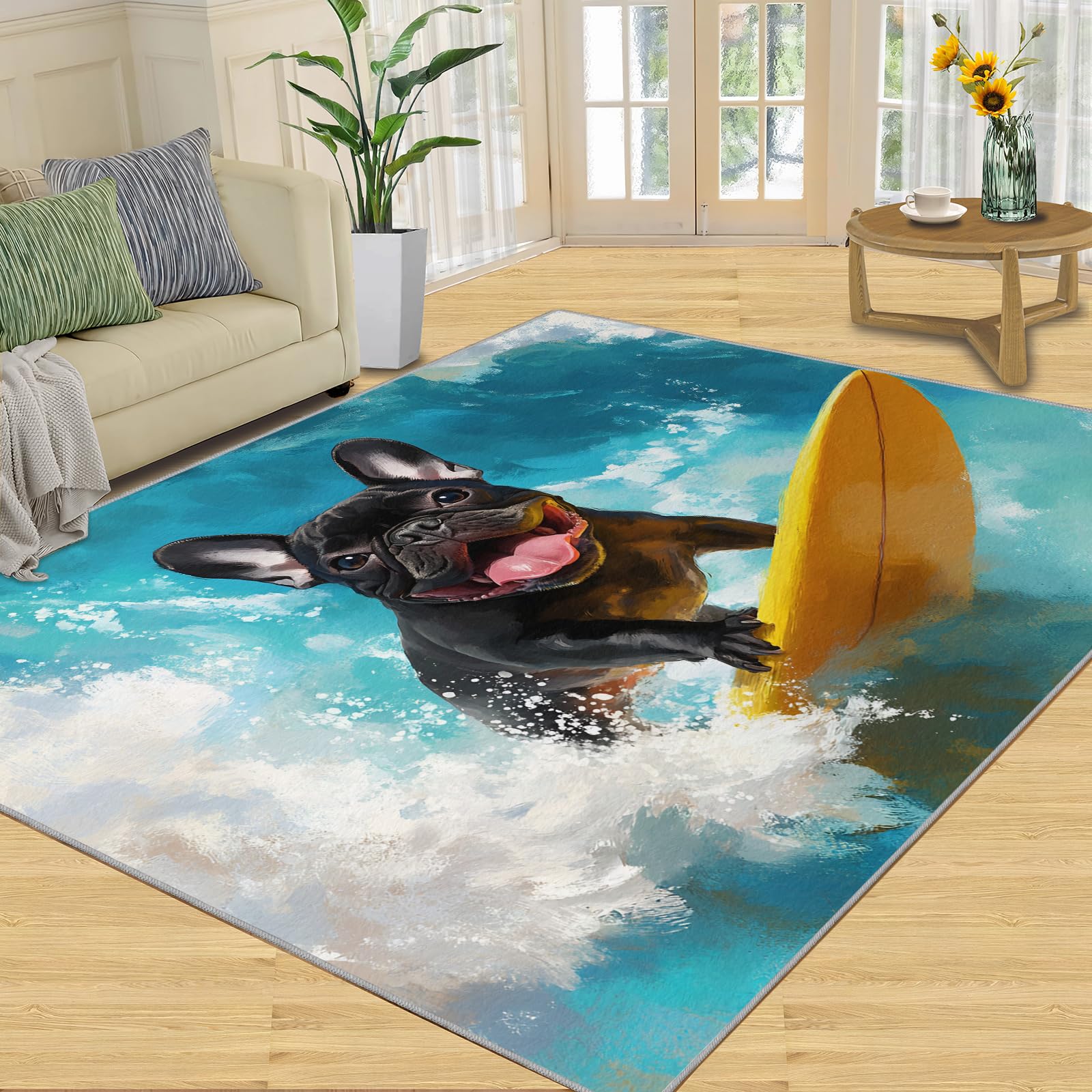 Tapis Bouledogue français lavable 240x300 cm doux antidérapant