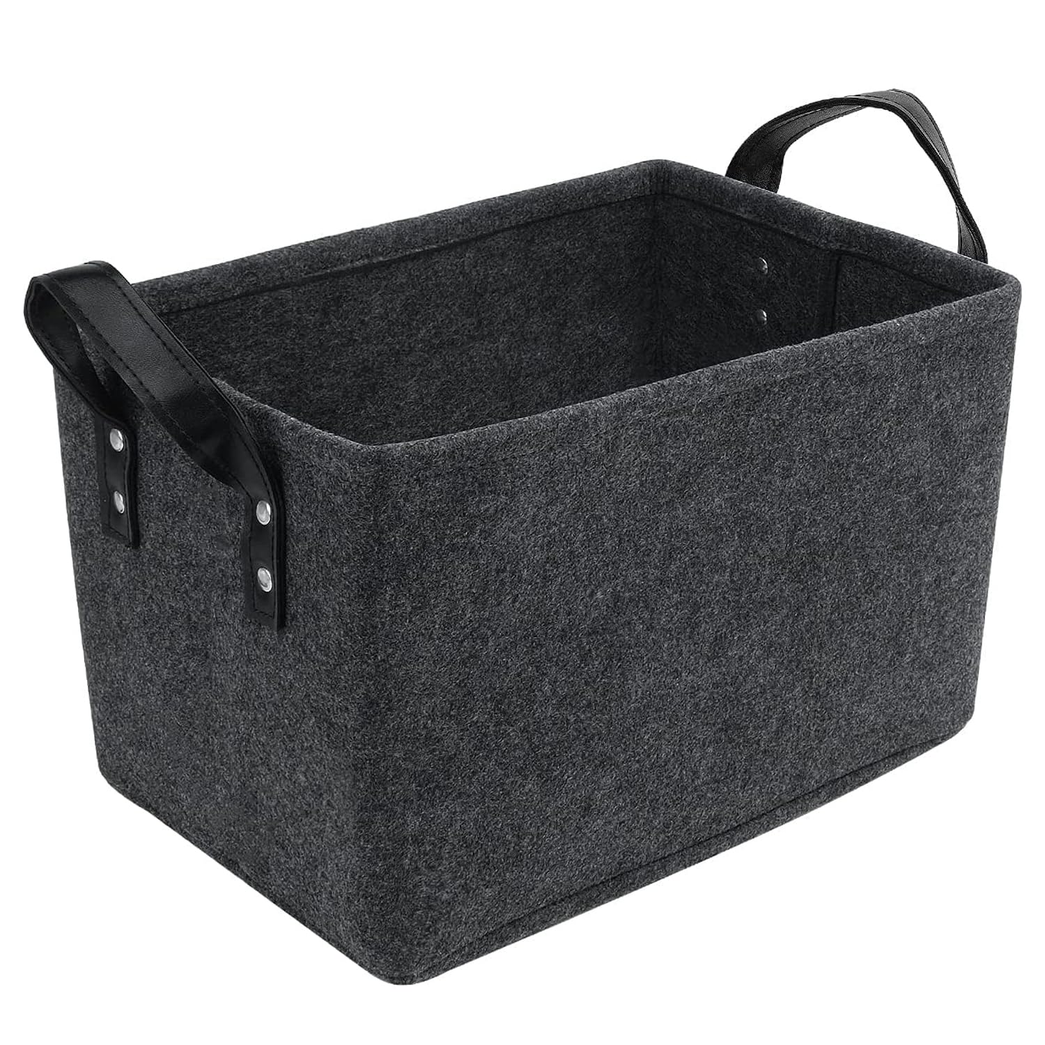X spring Felt Storage Basket, Black Open Storage Bins Boxes with Handle, Foldable Felt Basket Storage Bins, Felt Baskets for Storage Suitable for Clothes, Baby Products, Books,Toys
