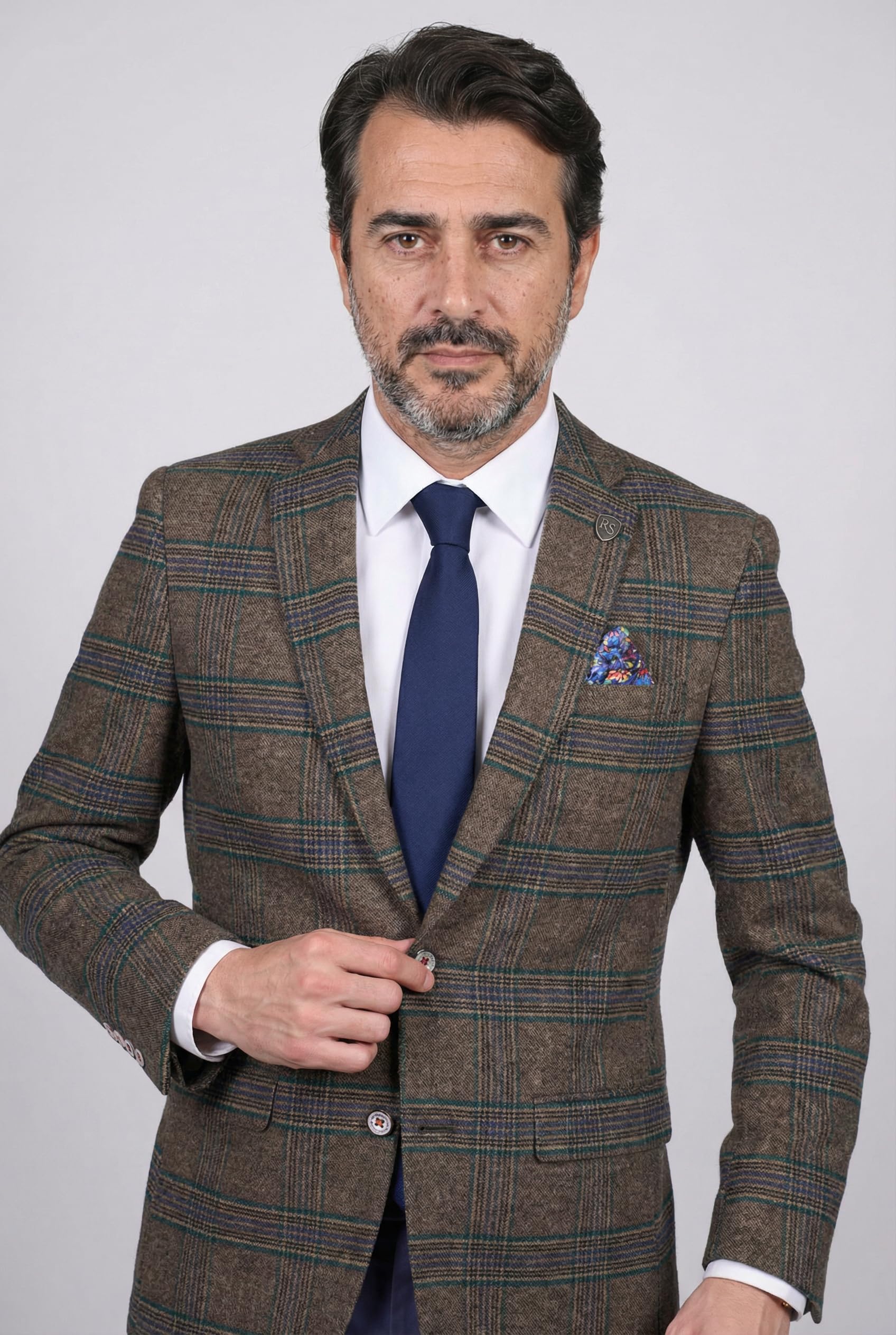 SIRRI Blazer de Mezcla de Lana a Cuadros Ventana para Hombre, Corte Entallado, Chaqueta Formal Elegante Verde