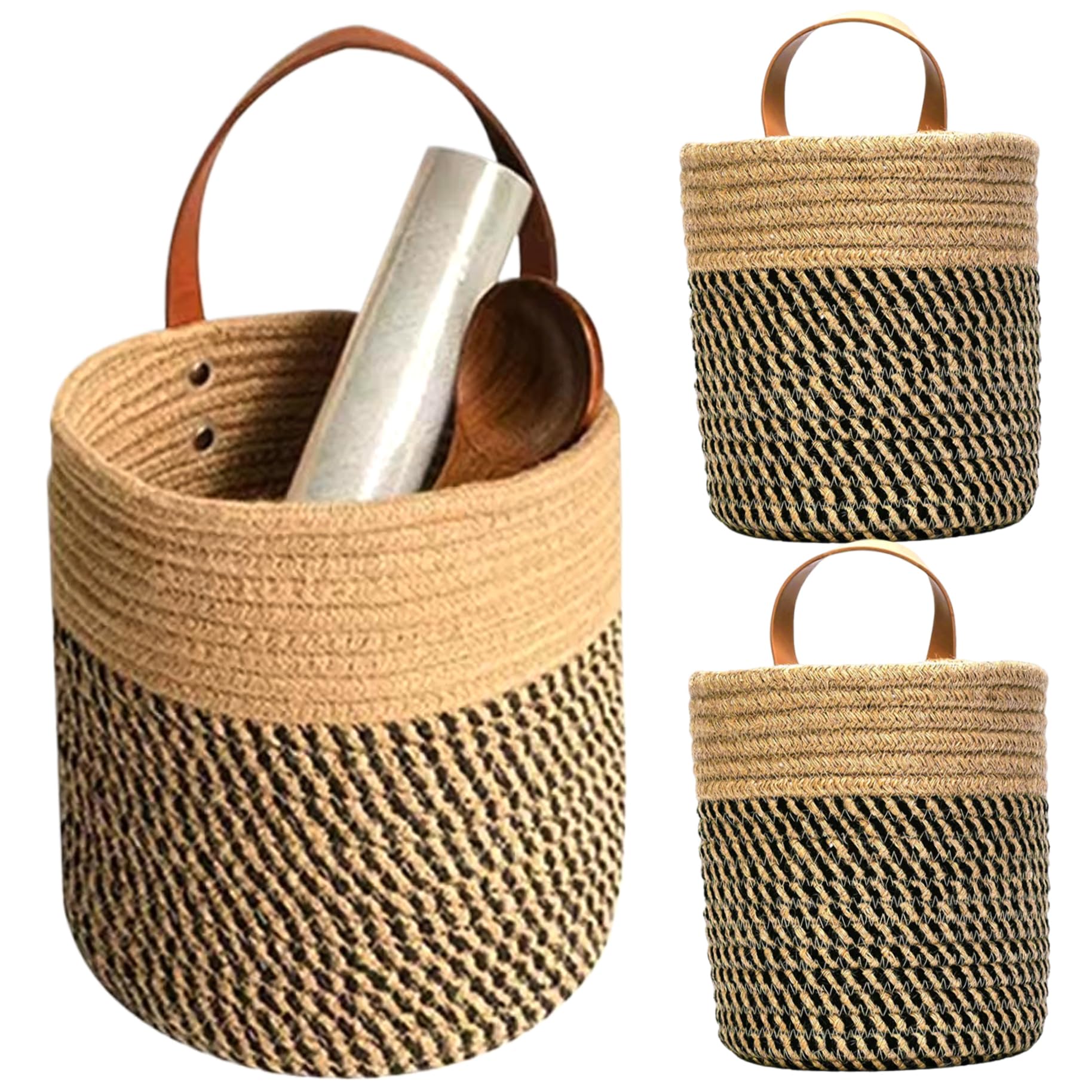 2 cestas colgantes de 6.3x7.1 pulgadas en algodón trenzado con asas para plantas y organización