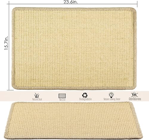 Miniatura 2 de Alfombrilla rascadora, 2 piezas de 23.6 x 15.7 pulgadas de sisal para gatos con cinta adhesiva de gancho, para pegar en la pared para gatos de