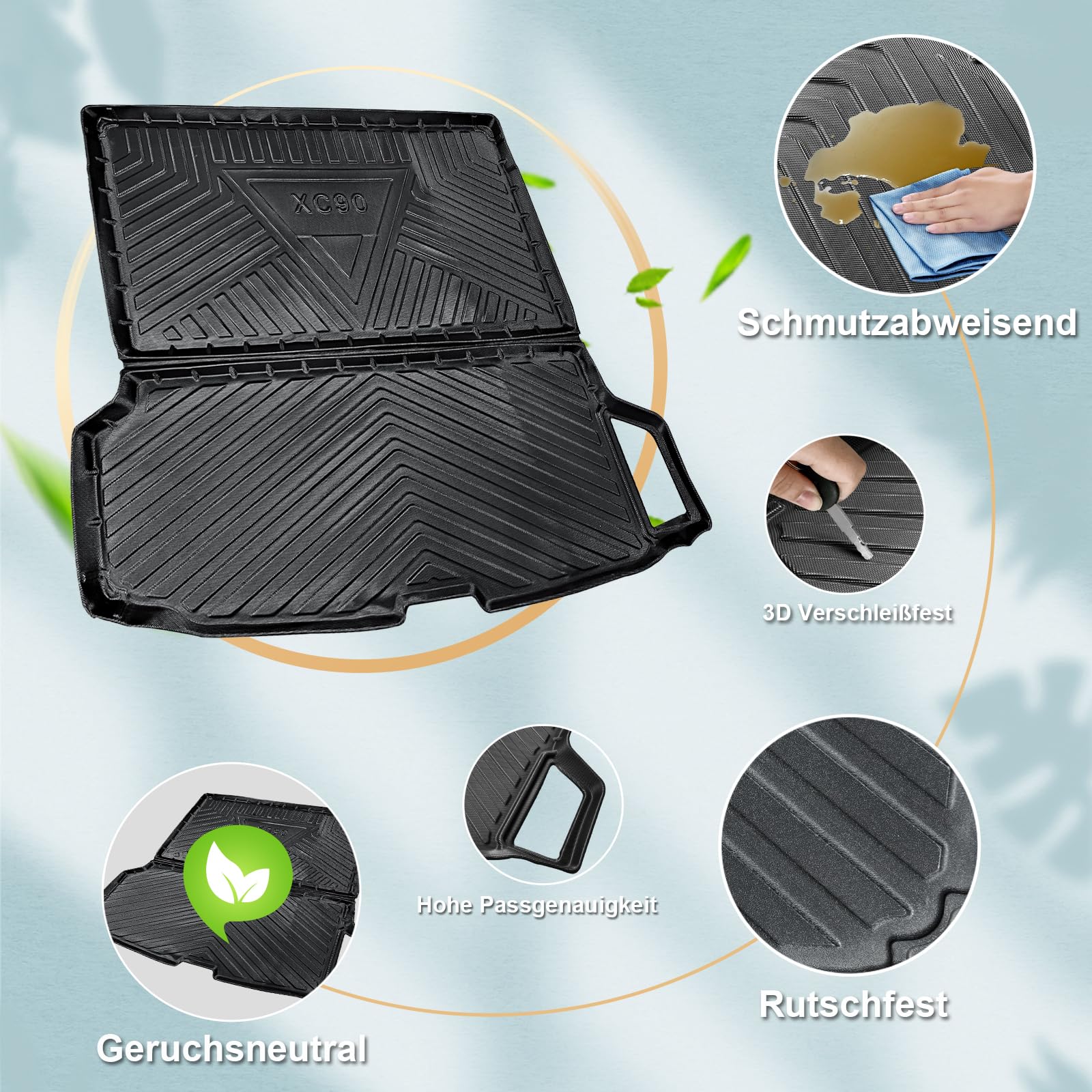 ECOZEN kofferraumwanne für Volvo XC90 2015-2025 TPE Allwetter Kofferraumwanne Original 3D-Scan 3-lagiges Kofferraummatte, wasserdicht Hohe Passform Hoher Rand Laderaumwanne für Volvo XC90 Zubehör