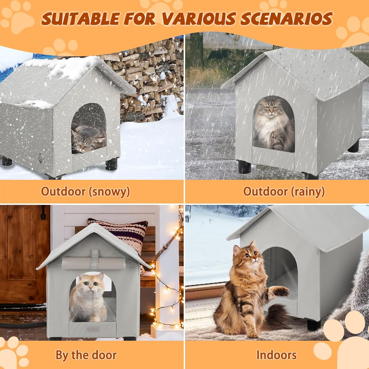 Elevated Heated Outside Cat House,Waterproof Heater Feral Cats Shelter for Indoor Outdoor Kitty,Warm and Insulated Outside Heat Cat Bed with Thermostatic Heating Pad for Cold Winter