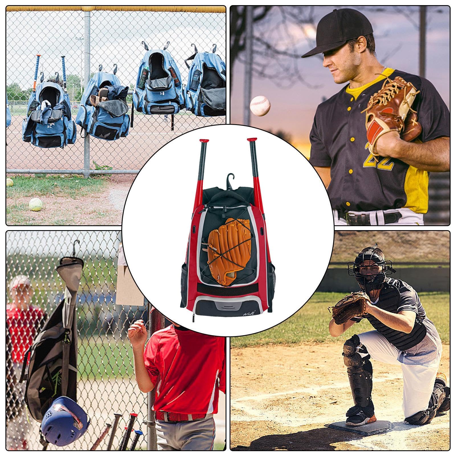 Bolsa de béisbol para adultos, mochila de equipo de sóftbol, bolsa de equipo de béisbol para adultos, mochila de béisbol juvenil resistente al desgarro para T-Ball, equipo de sóftbol y accesorios