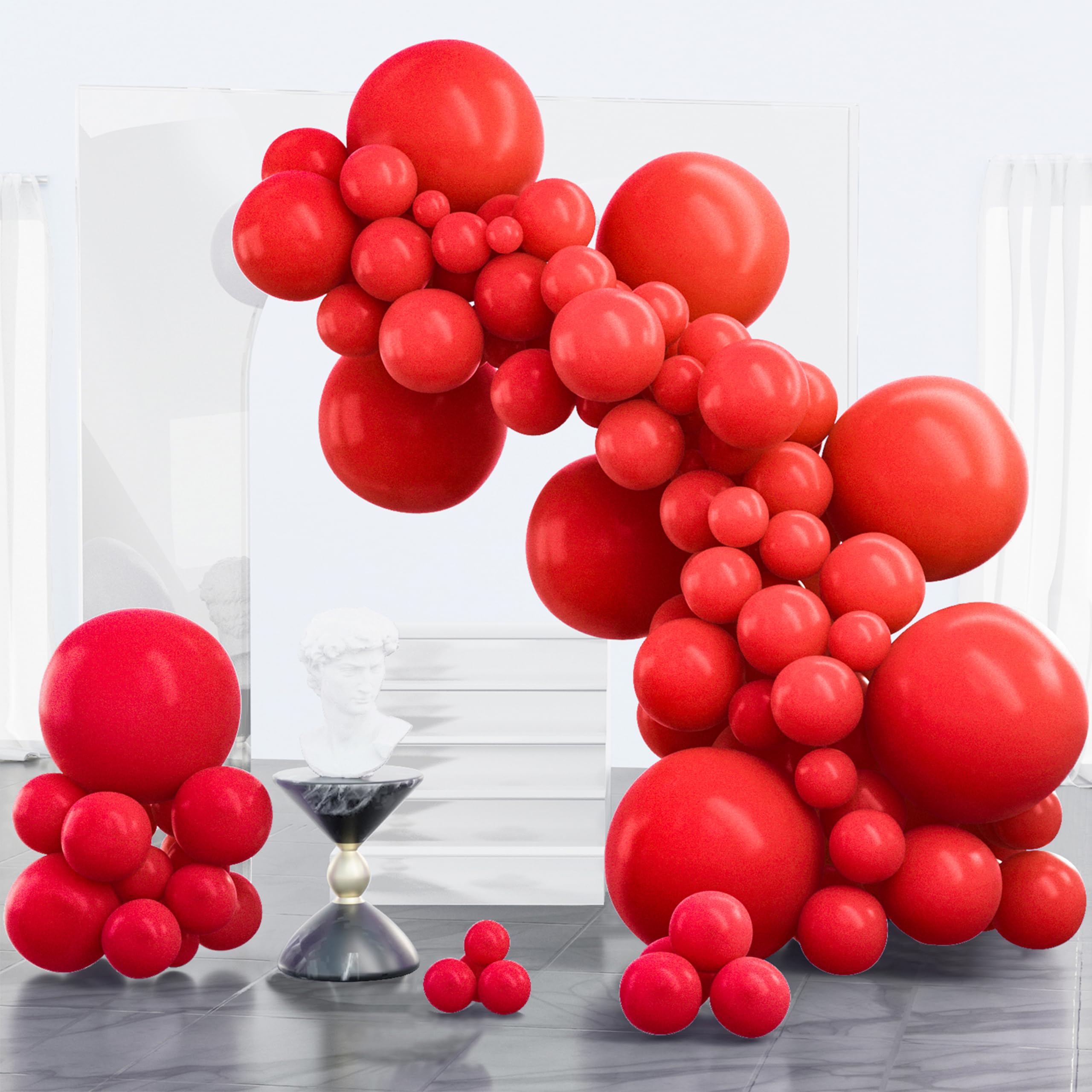 PartyWoo Red Balloons 100 pcs Assorted Sizes (5-18 Inch) | Red Balloon Arch Garland Kit for Parties - main product image