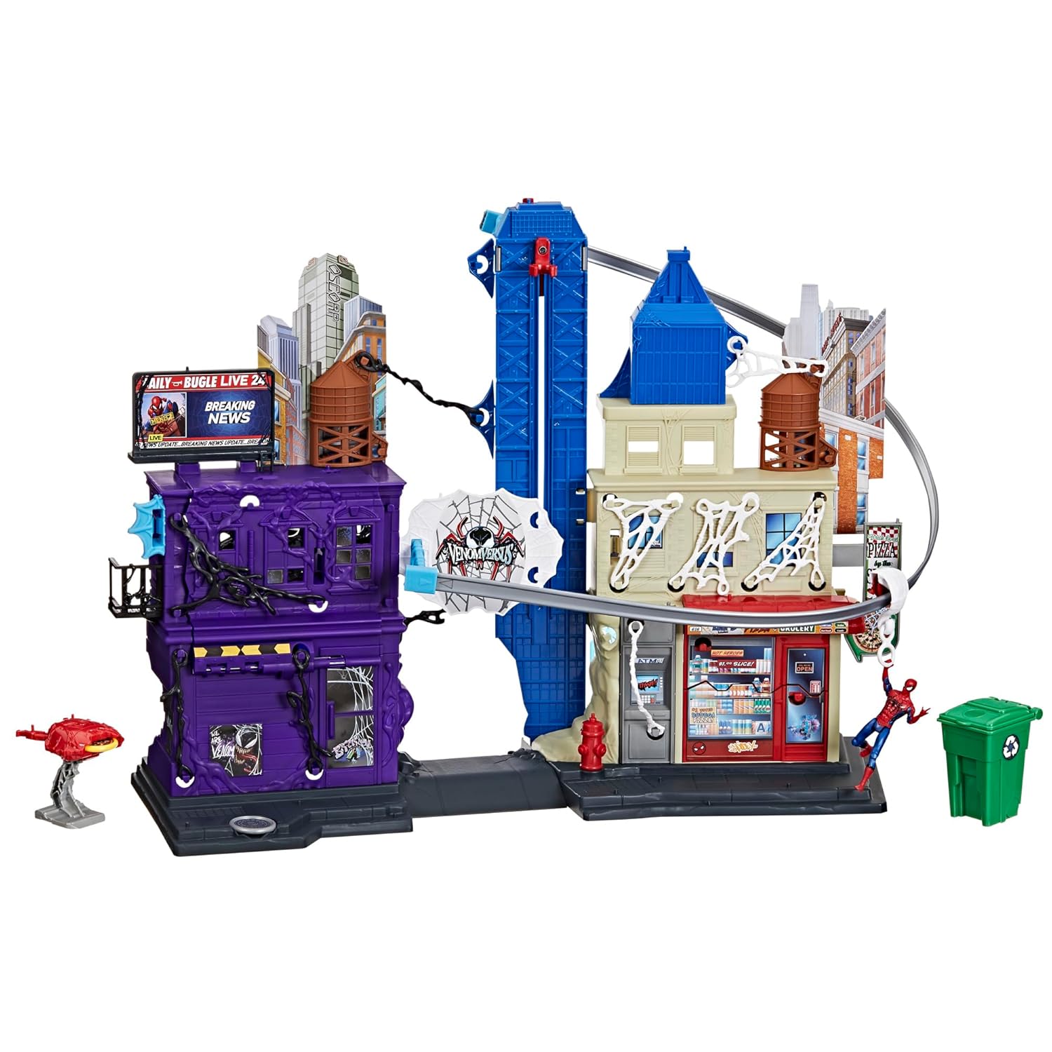 Marvel Spider-Man VenomVersus Web Slinging City Playset with 4-Inch (10 CM) Action Figure & Accessories, 30+ Features, Super Hero Toys & Playsets, 4+
