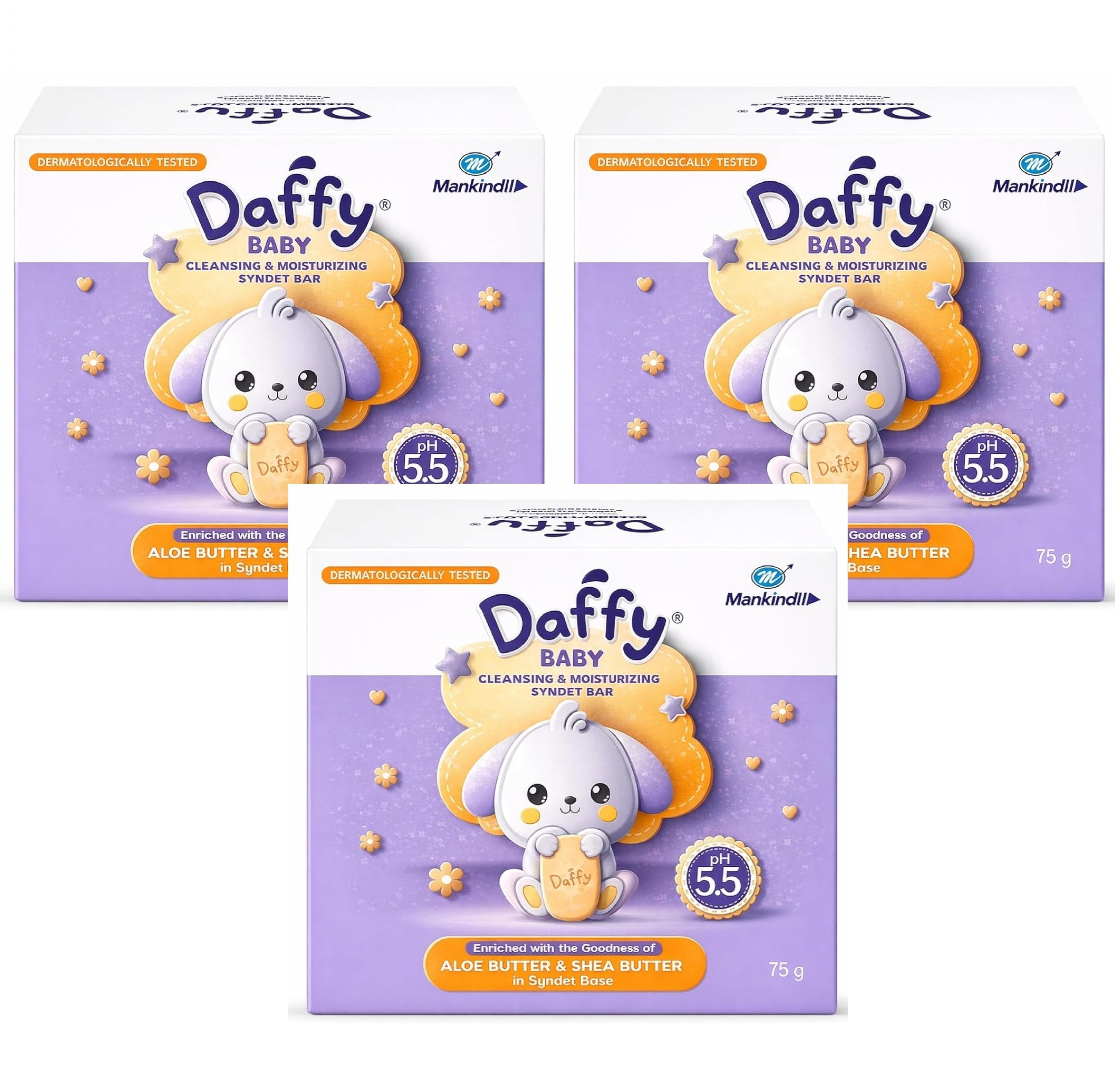 Daffy Cleansing Moisturizing Baby Soap Bar Sensitive Skin Hypoallergenic 75g Pack of 5 (375g Total Bulk Value) Newborn Bathing Nourishing Creamy Mild Lipids-image-28