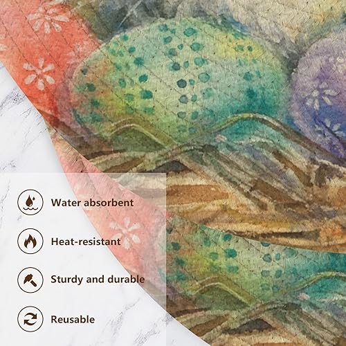 Miniatura 3 de ZRWLUCKY 3 Pcs Extra Large Trivet for Hot Dishes 15in Cotton Thread Weave Heat Resistant Pot Mat for Hot Pot Hot Water Pad Happy Easter Bunny Rabbit