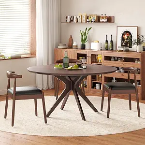 Soohow 47.2-inch Solid Wood Round Dining Table for 4-6 People with Intersecting Pedestal Base, Walnut