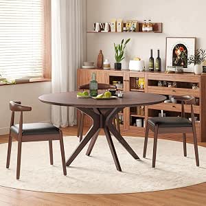 Soohow 47.2-inch Solid Wood Round Dining Table for 4-6 People with Intersecting Pedestal Base, Walnut