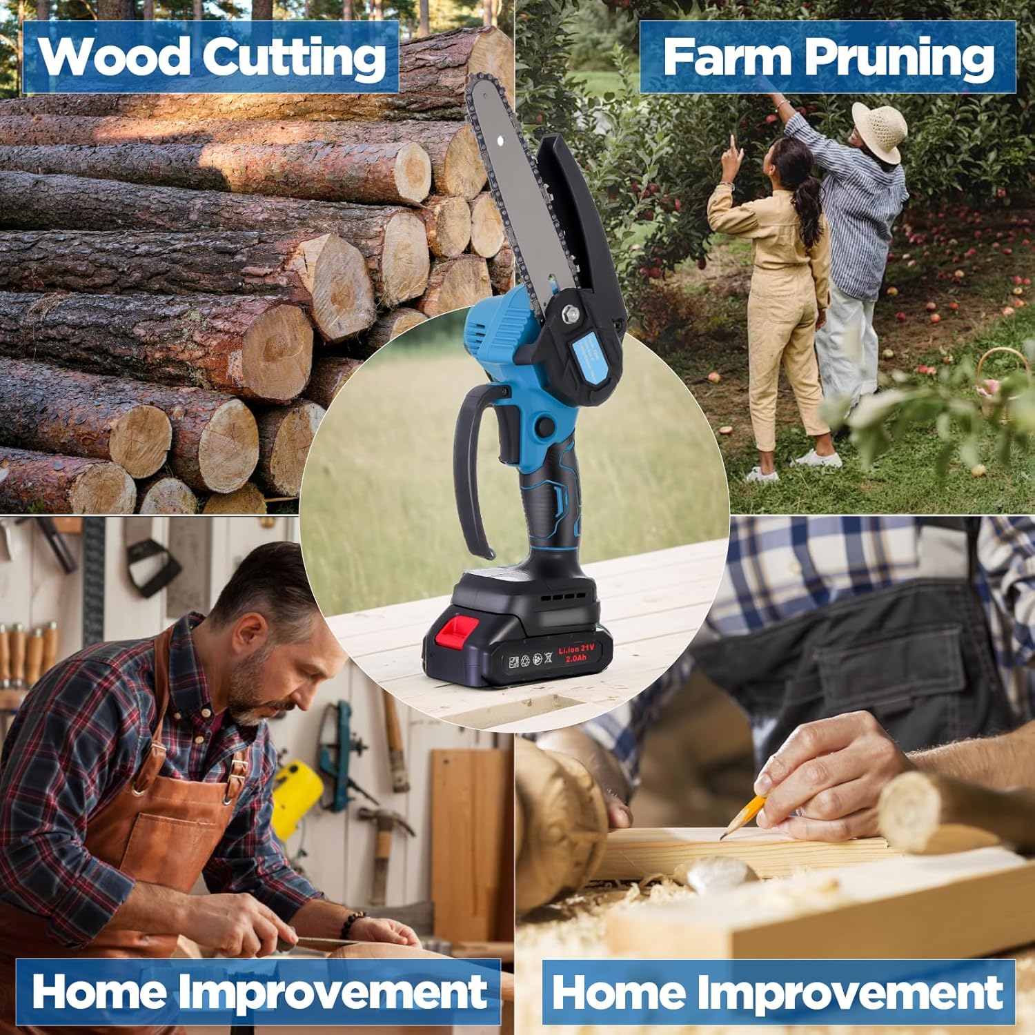 6 Inch Mini Chainsaw Cordless - Powerful 850W Electric Chainsaw with Dual 21V Batteries, LED Light, Safety Features, Ideal for Garden, DIY, and Wood Cutting