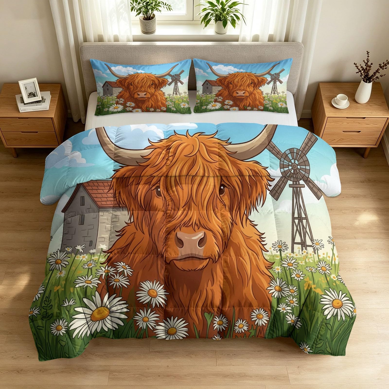 Couette d'été enfant 240x220 cm avec motif vache de la ferme et fleurs