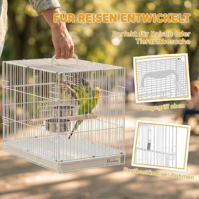 Foto 3 de 8 de PawHut Jaula Plegable metálica para cacatúas 49x31x40cm Blanca