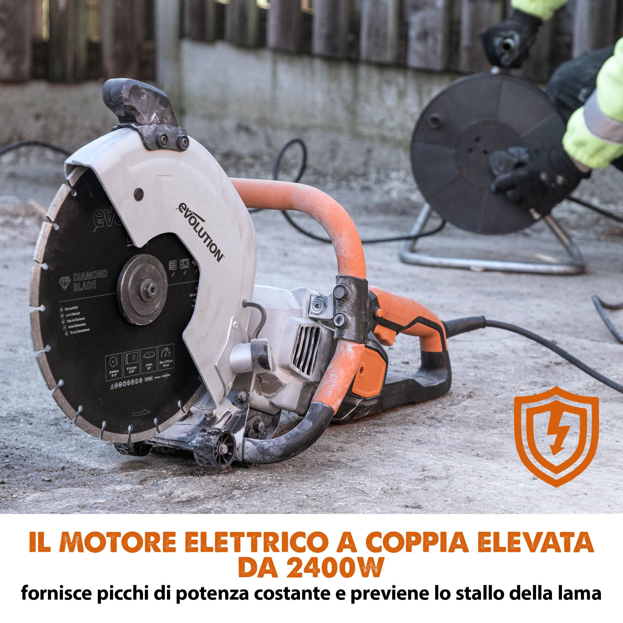 Evolution Power Tools - R300DCT 300 mm Sega da cemento - Motore da 2.400 W, non a benzina, capacità di taglio 115 mm, lama diamantata per muratura inclusa, seghe elettriche