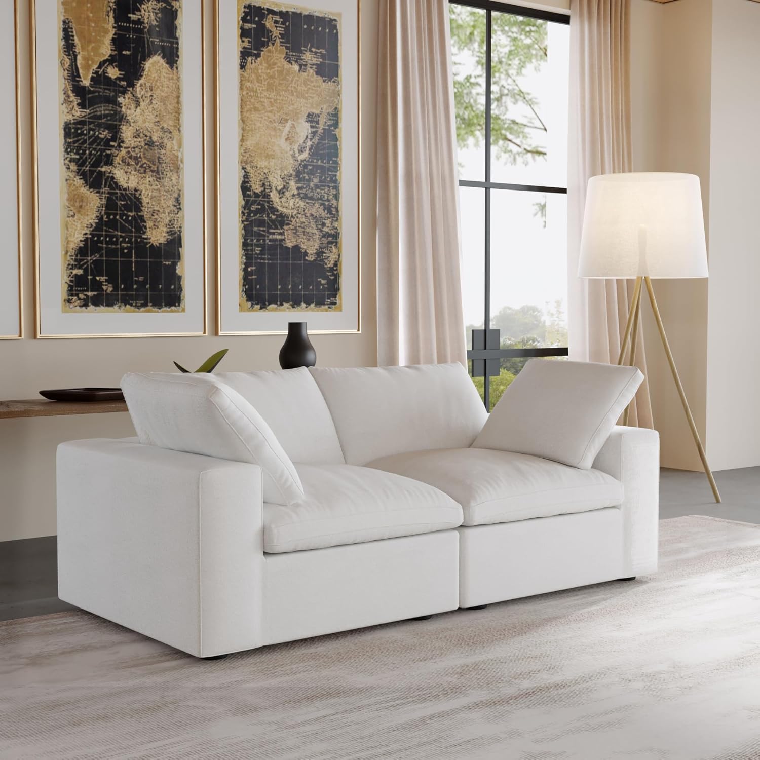 JACH Modular Cloud Sectional Sofa, Love Seat Cloud Couch, Modern Comfy Sofas for Apartment Small Space, Covers Removable, Minimalist White Couch for Living Room