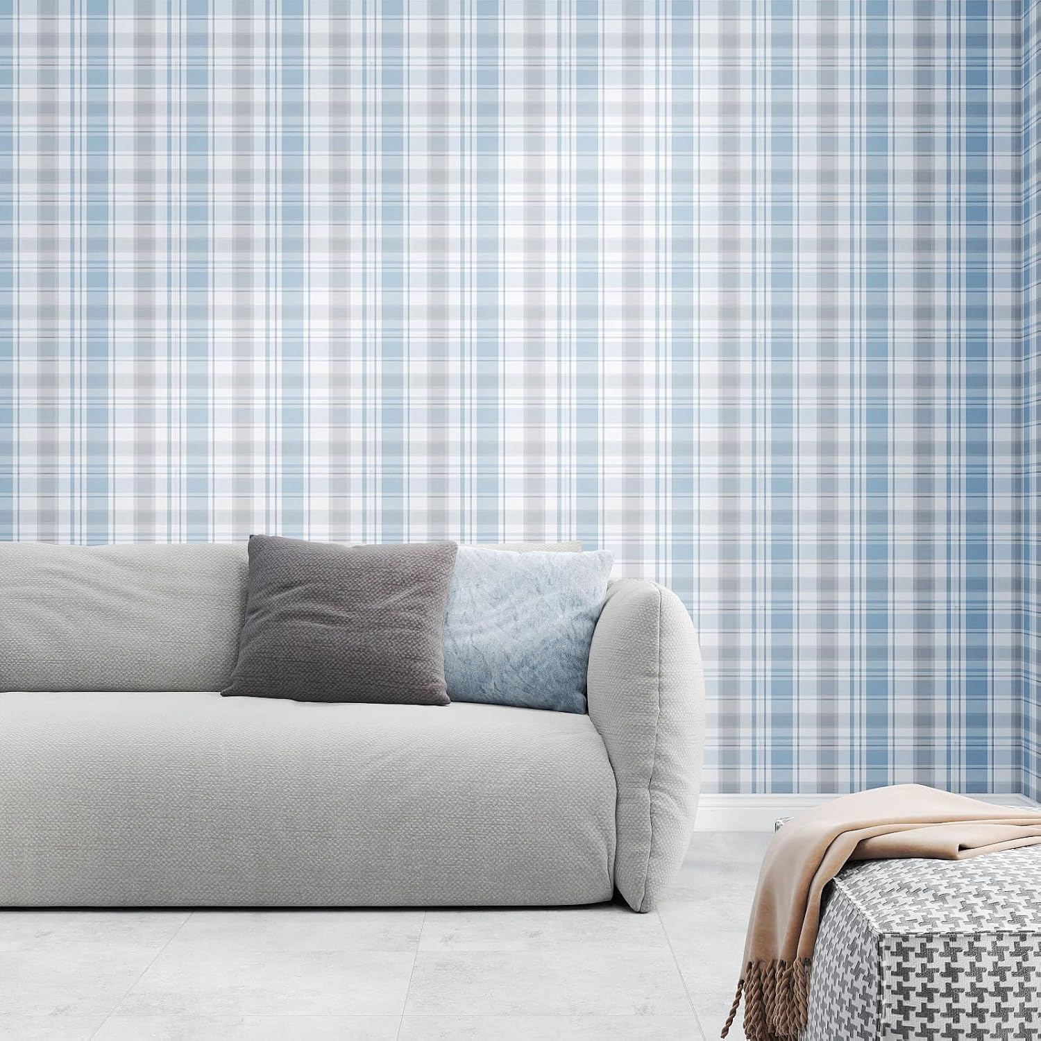 17.7" x 78.7" Linen Peel and Stick Wallpaper Blue Gray Textured Wallpaper Removable Self Adhesive Contact Paper Modern Farmhouse Wall Paper for Bedroom Bathroom Cabinets Accent Wall Decor
