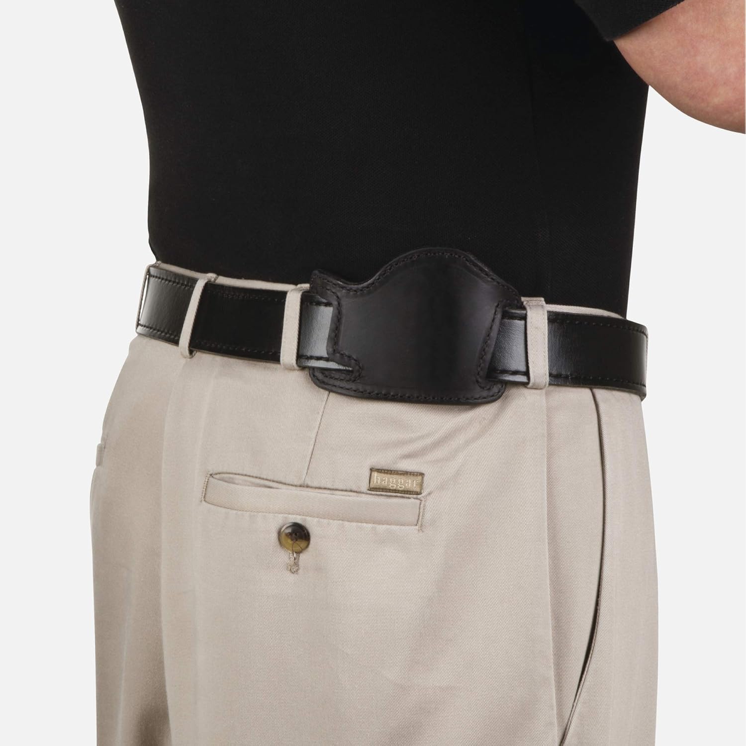 Person wearing the Bianchi Model 101 holster folded flat on their hip.