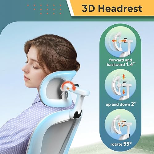 Miniatura 5 de DEVAISE Silla de escritorio ergonómica de malla, soporte lumbar ajustable separado, cojín grande, reposabrazos abatibles, inclinación oscilante de