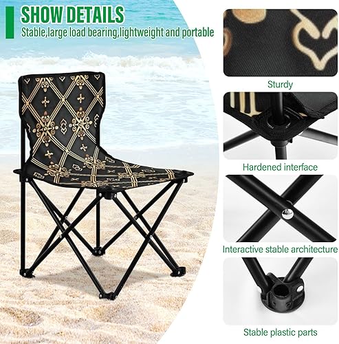 Miniatura 5 de Gold Black Foldable Camp Chairs for Adults Ultra Lightweight Ultralight Camping Chair with Carrying Bag Portable Chair for Waiting in Line for Ice