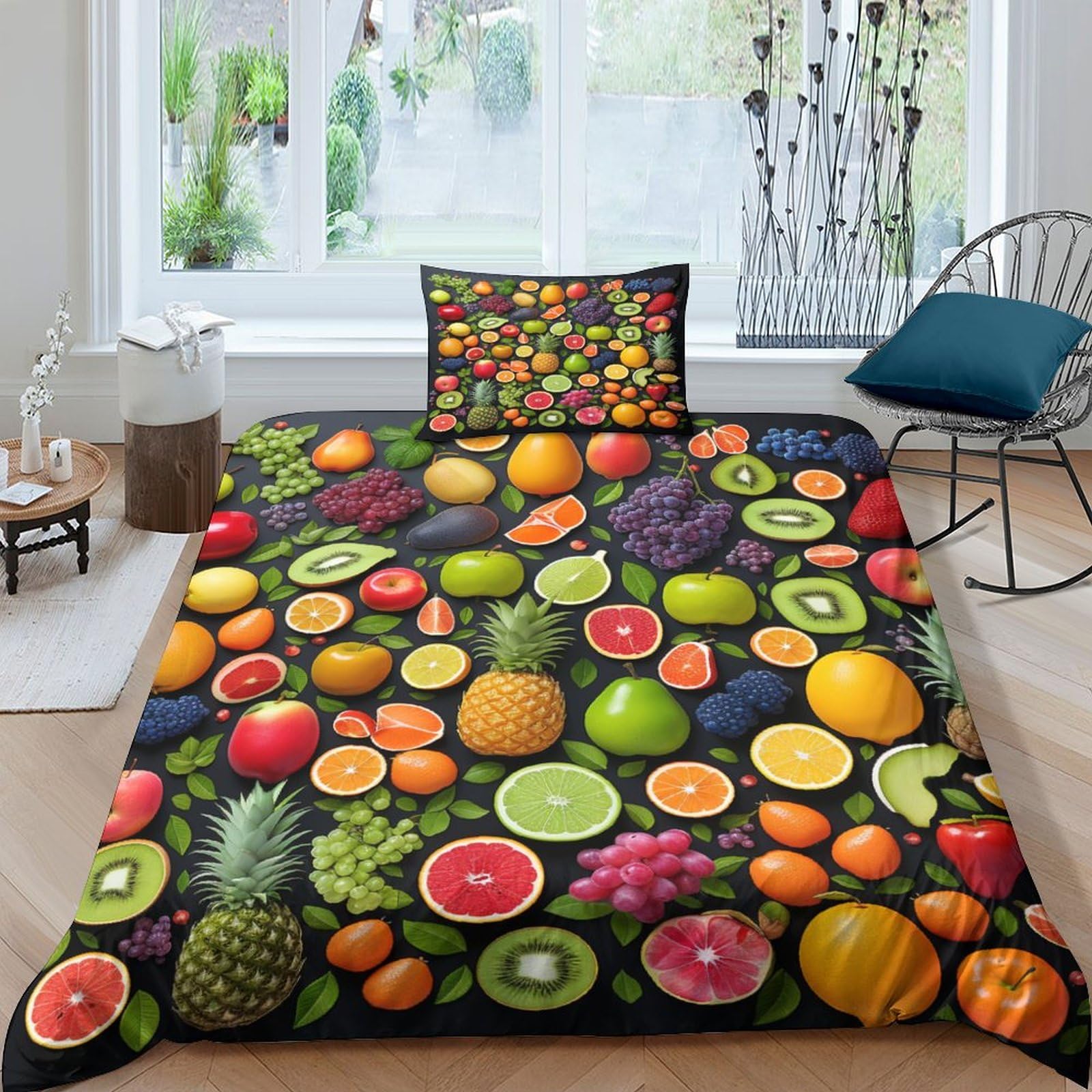 Housse de couette fruits puzzle ensemble de literie microfibre 135x200 pour adulte et enfant
