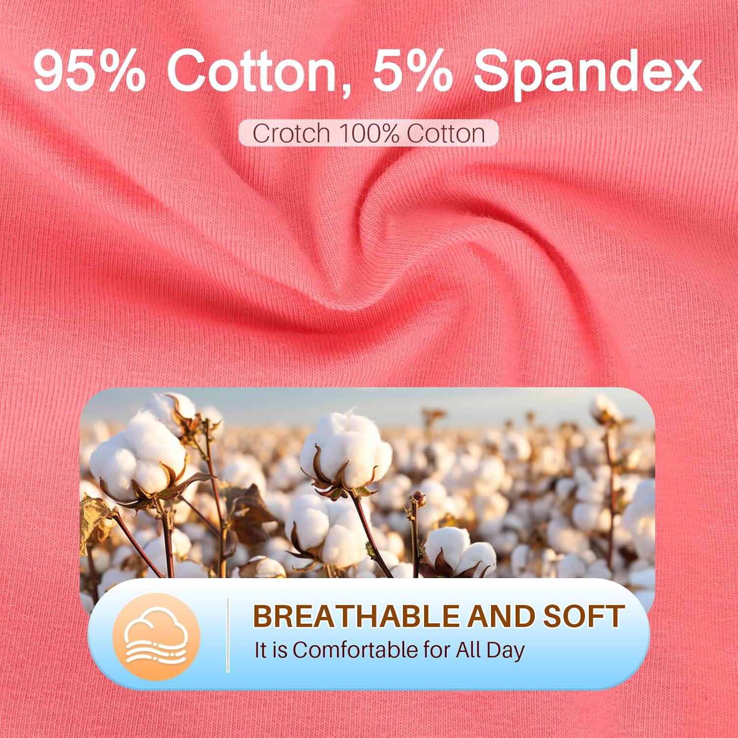 KAZNA Women's Cotton Underwear, High Waisted Briefs Panties Plus & Regular Size, Breathable Soft Hipster 5 Pack - Image 3